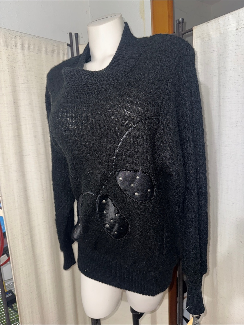 NOS Vintage Lilli Diamond by Kazu Kono S Black Sweater Embellished Rhinestones